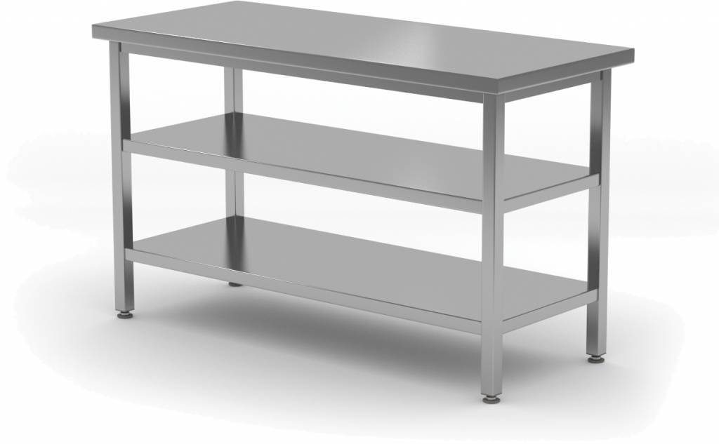 Nerezové stoly do prostoru s 2 policemi