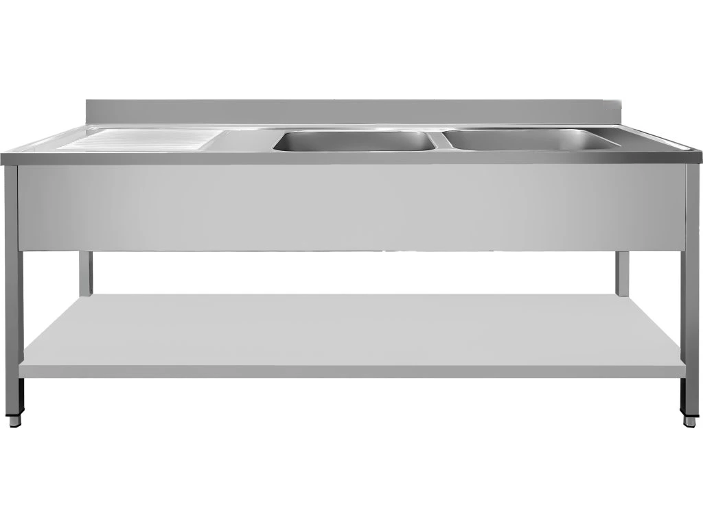 Nerezové dvojdřezy s odkapávací plochou a policí 