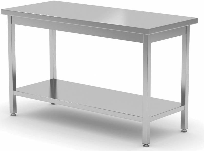 Nerezový prostorový stůl s policí 200x70x85cm