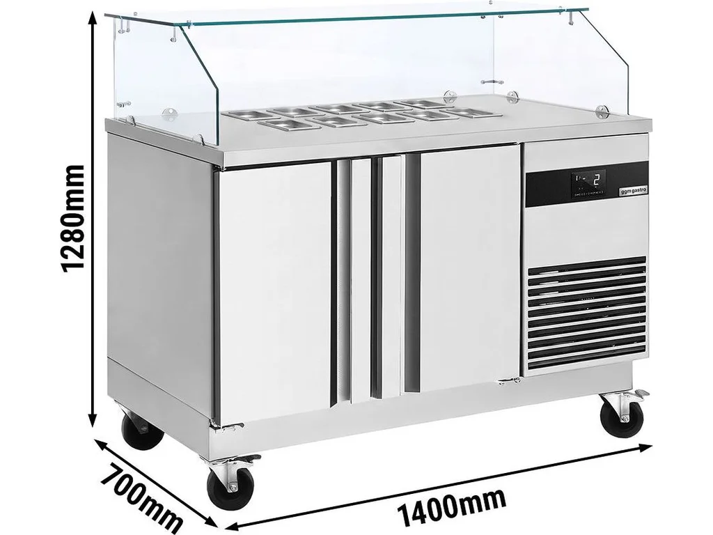 Saladeta PREMIUM - 1400 mm - 2 dveře - se skleněným nástavcem pro 6x GN 1/6