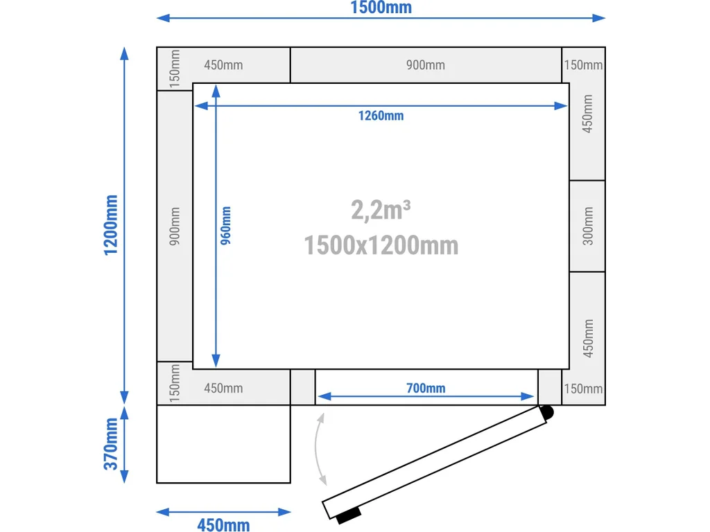 Mrazicí box - 1500x1200 mm - 2,20 m³ - vč. mrazicí jednotky a lamel