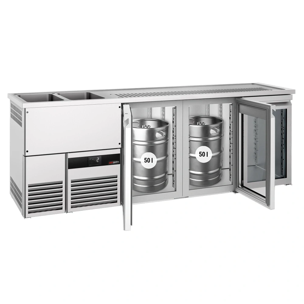 Výčepní pult PREMIUM - 2500x700 mm - 3 skleněné dveře