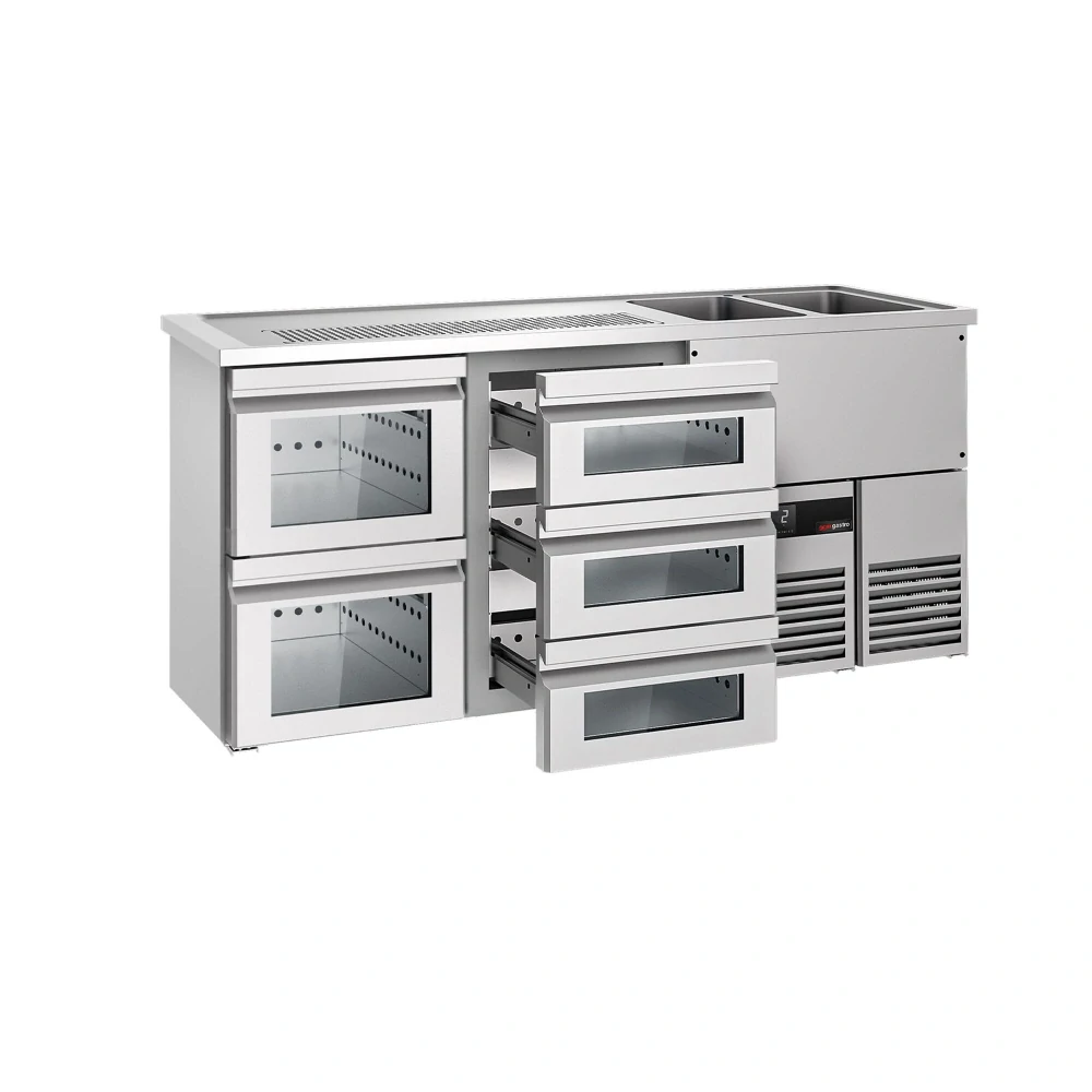 Výčepní pult PREMIUM - 1950x700 mm - 5 skleněných zásuvek