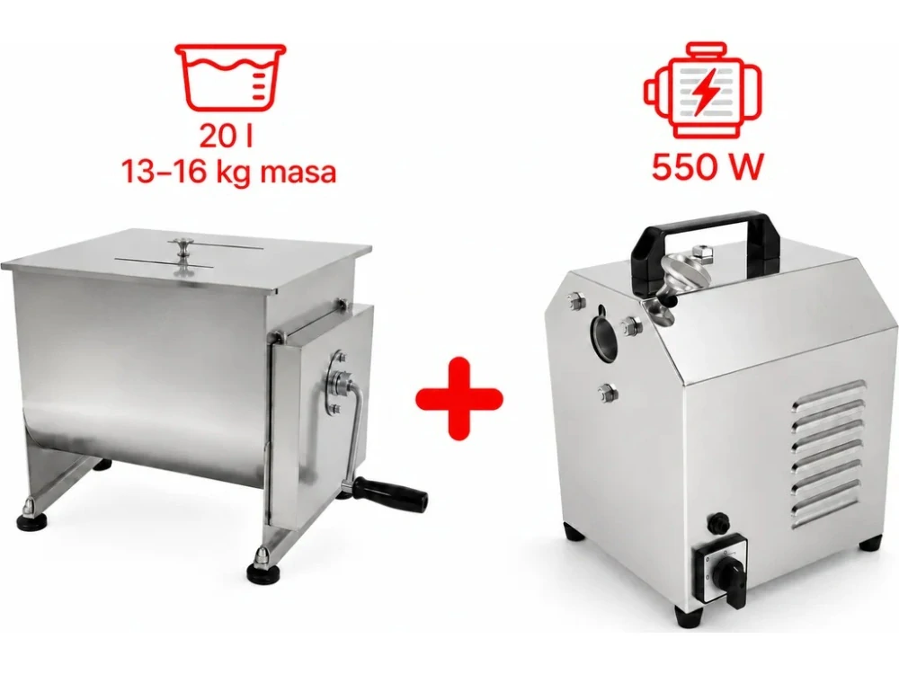 Elektrická míchačka na maso - 20 l - s výklopnou nádobou a elektrickým motorem