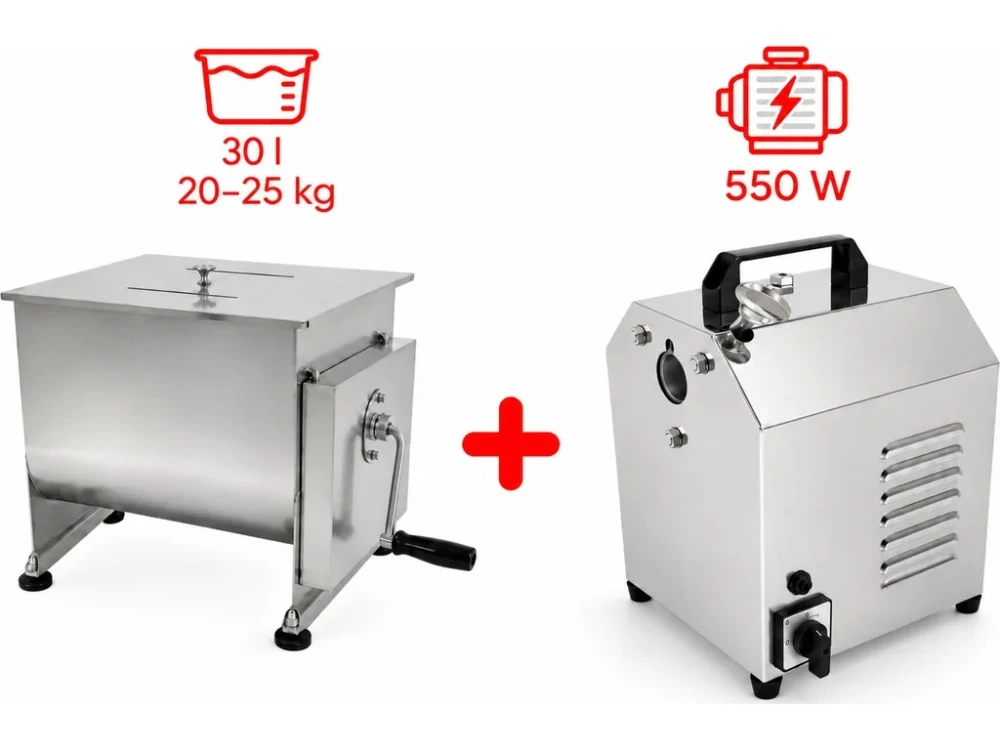 Elektrická míchačka na maso - 30 l - dvojitá hřídel - s elektrickým motorem