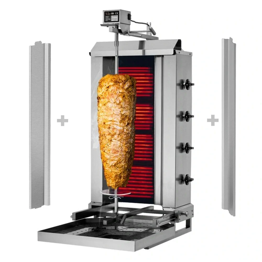 Gril na gyros/kebab - 3 hořáky - max. 40 kg - vč. křídlových dvířek