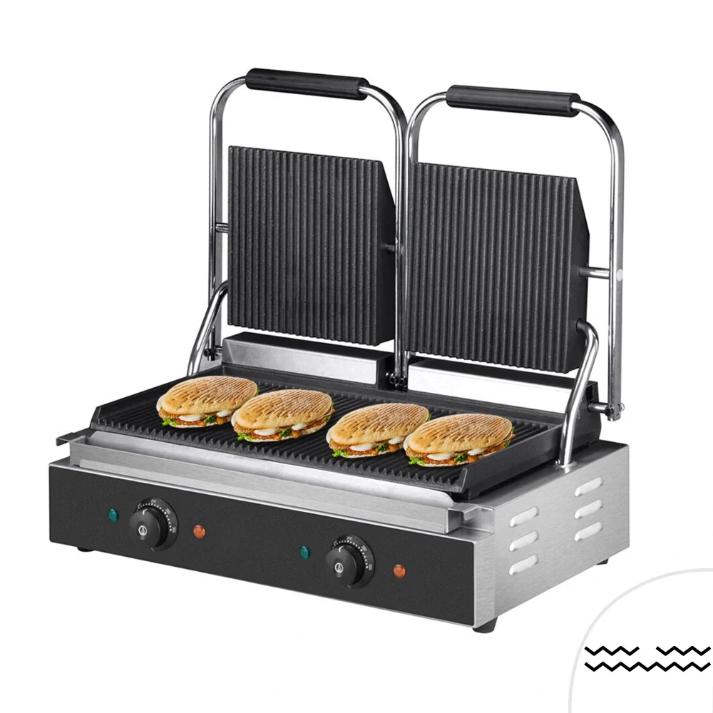 Kontaktní gril - drážkovaná horní + spodní část |3600 W | Stolní gril | Multigril | Sendvičovač | Elektrický gril | Paninimaker