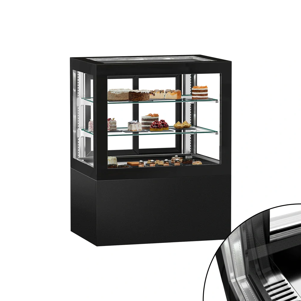 Cukrárenský pult Jakob - obslužná - pro dorty - 470 l - 1 010 mm - 1 posuvné skleněné dveře - s 2 policemi - černá