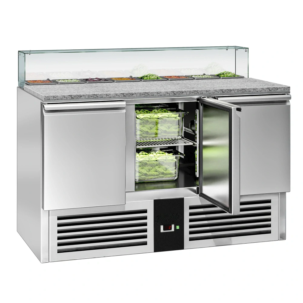 Saladeta PREMIUM - 1368 mm - 3 dveře - se skleněným nástavcem pro 8x GN 1/6