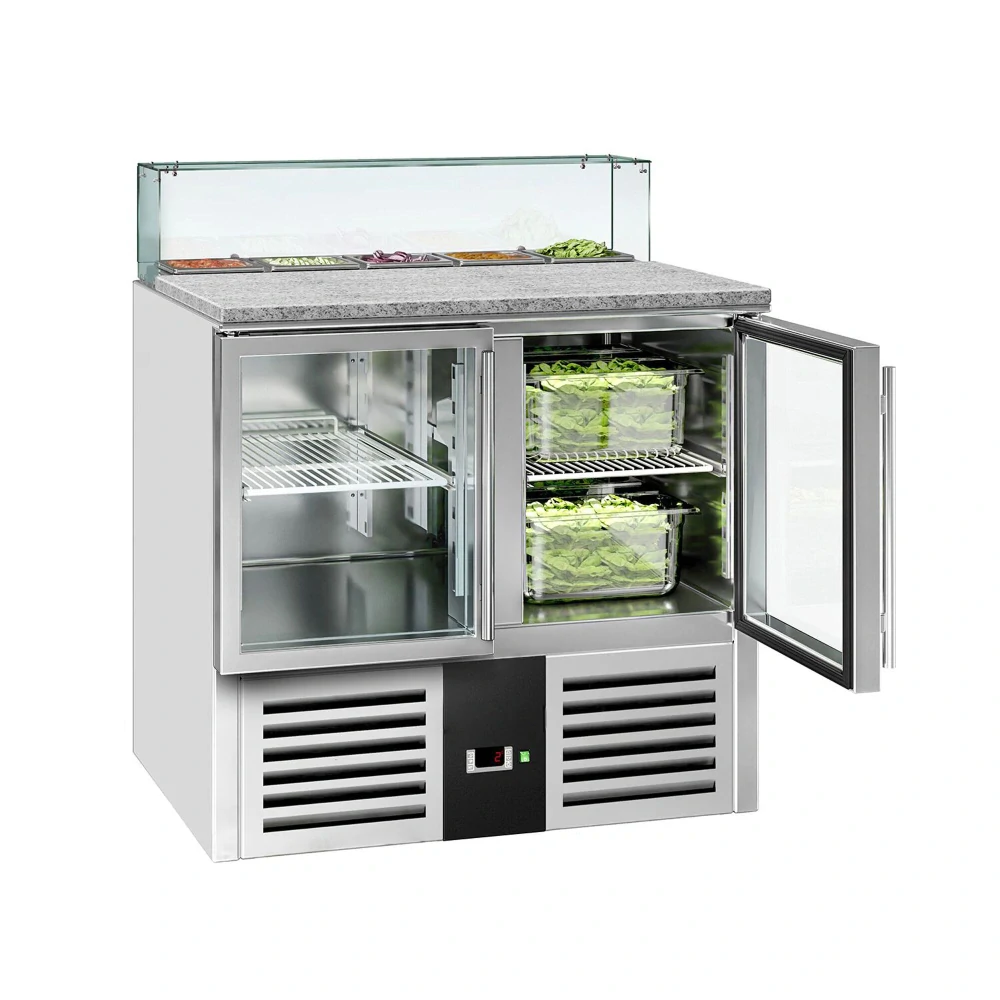 Saladeta PREMIUM - 900 mm - 2 skleněné dveře - Se skleněným nástavcem pro 5x GN 1/6