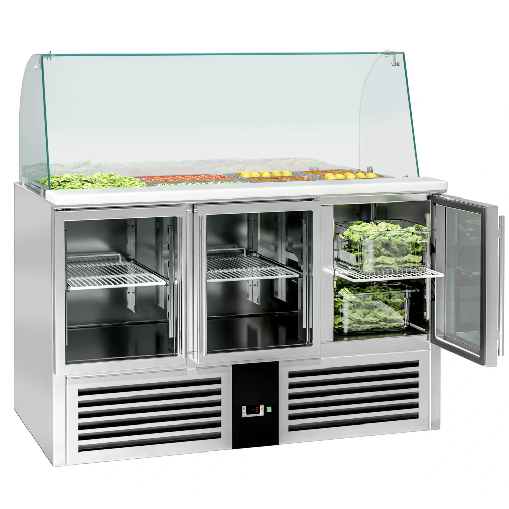Saladeta PREMIUM - 1368 mm - 3 dveře - se skleněným nástavcem pro 4x GN 1/1