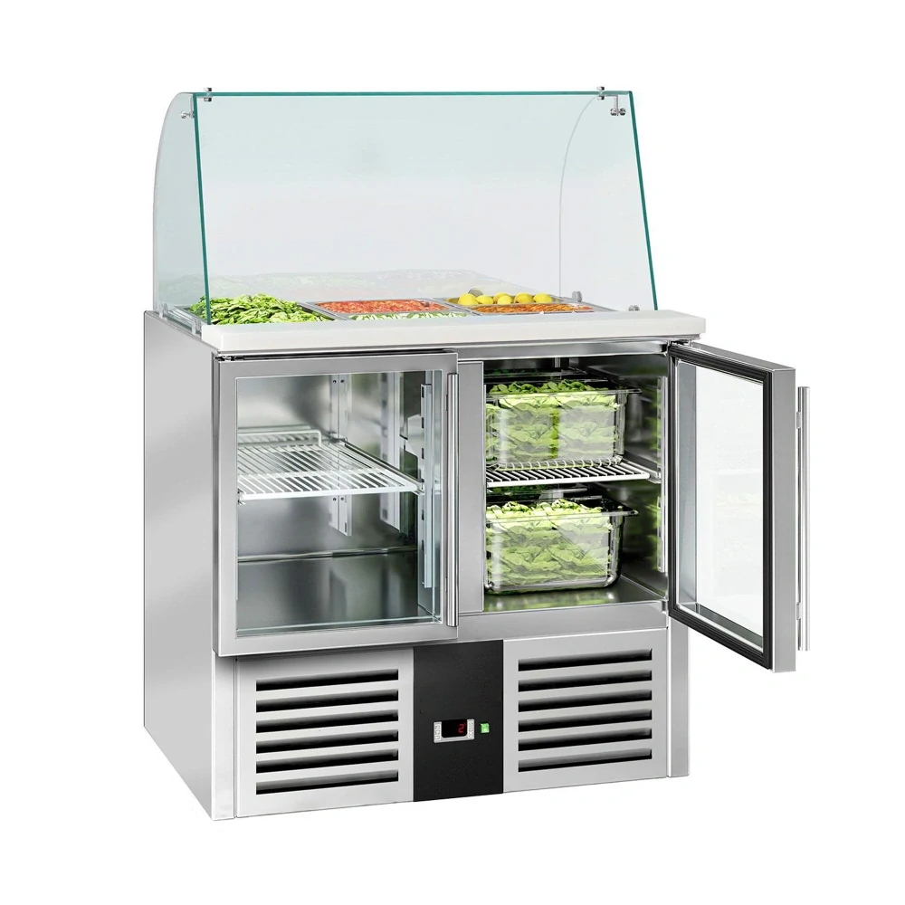 Saladeta PREMIUM - 900 mm - 288 l - 2 skleněné dveře - se skleněným nástavcem pro 2x GN 1/1 & 3x GN 1/6