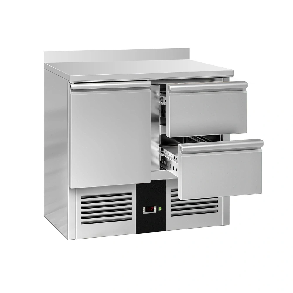 Chladicí stůl PREMIUM - 900x700 mm - s 1 dveřmi - s 2 zásuvkami - zadní lištou