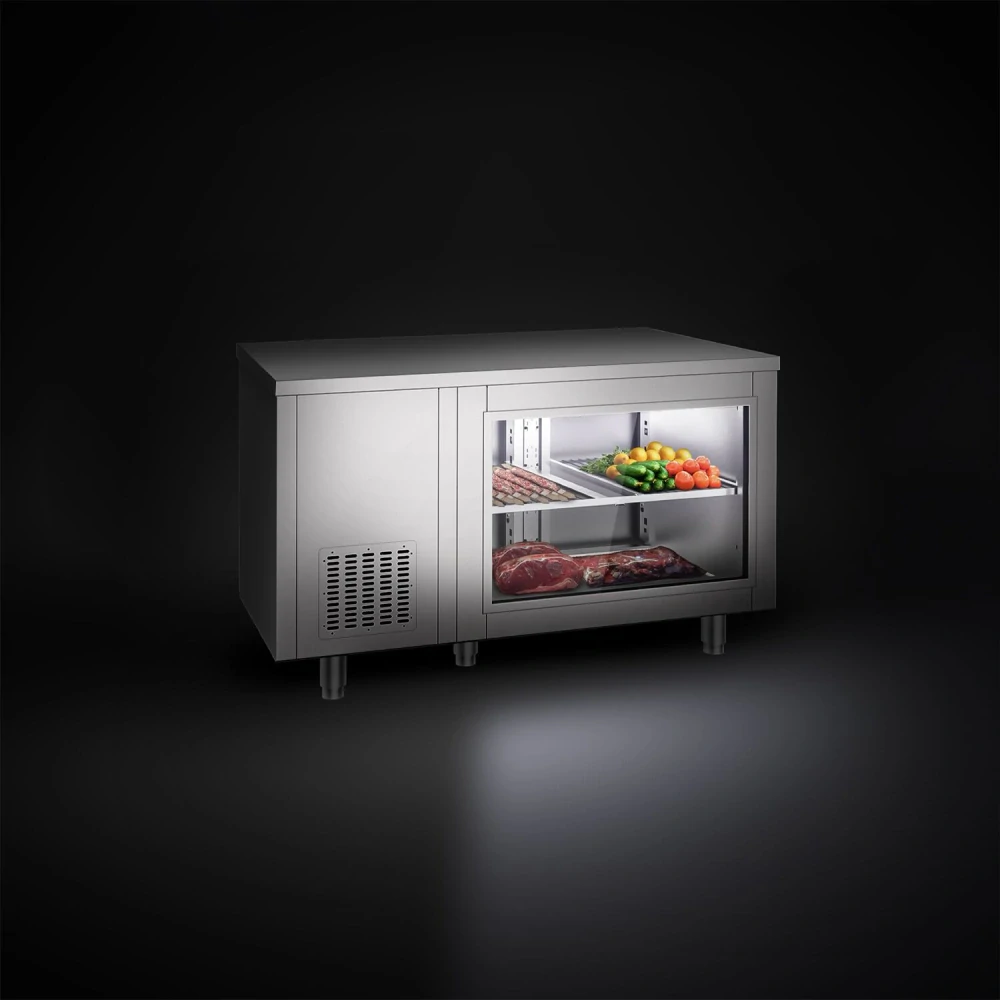 Chladicí stůl - 1400x700x850 mm - 281 l - se skleněným čelem - s 2 dveřmi