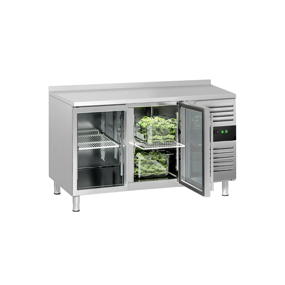 Chladicí stůl ECO - 1360x700 mm - s 2 skleněnými dveřmi - se zadní lištou
