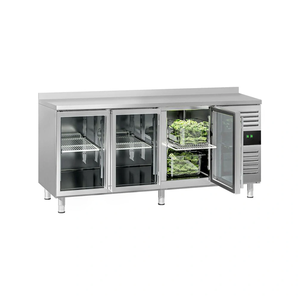 Chladicí stůl ECO - 1795x700 mm - 417 L - s 3 skleněnými dveřmi - zadní lištou