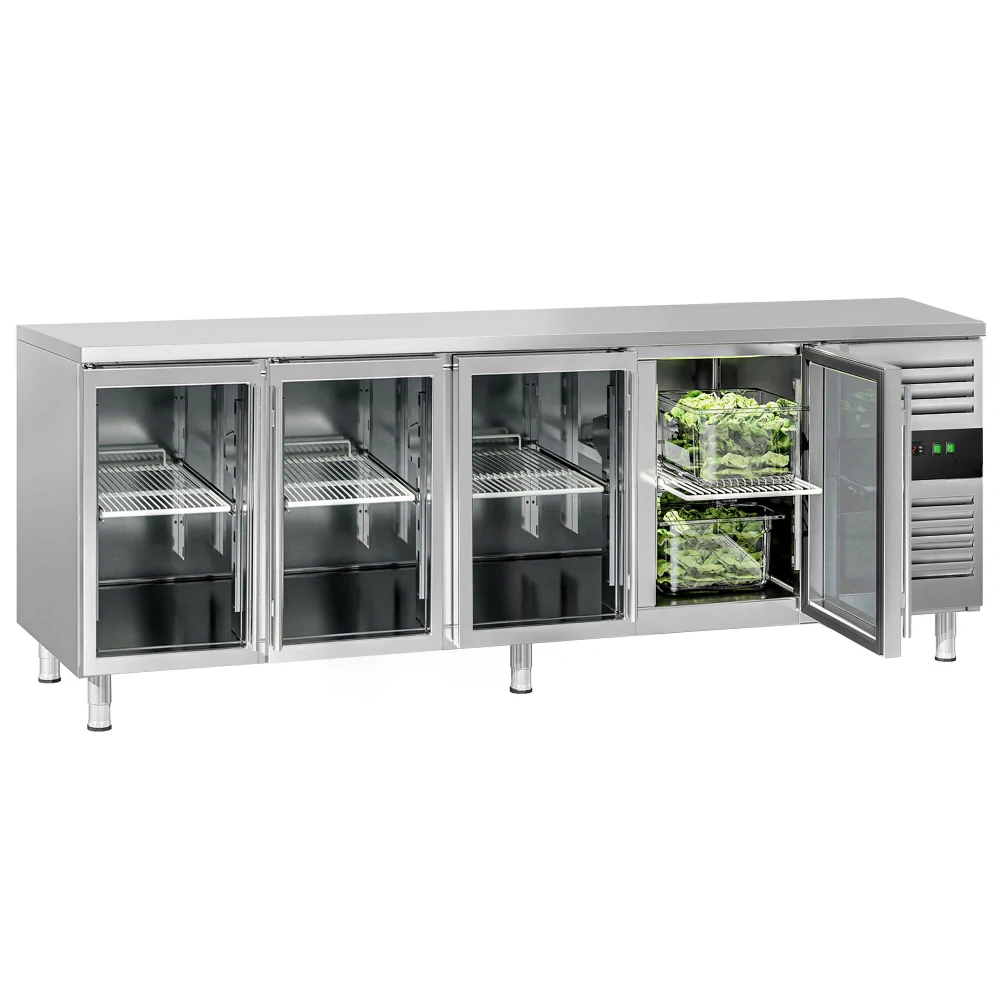 Chladicí stůl ECO - 2200x700 mm - Se 4 skleněnými dveřmi