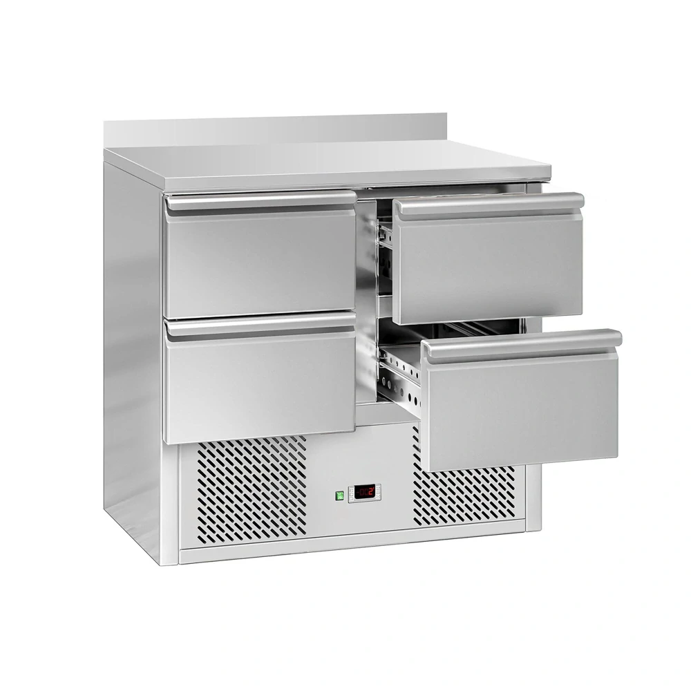Chladicí stůl ECO - 900 x 700 mm - se 4 zásuvkami - zadní lištou