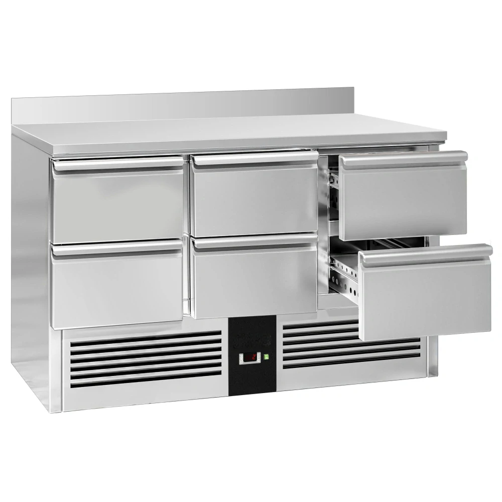 Chladicí stůl PREMIUM - 1365x700 mm - 6 zásuvek - zadní lišta