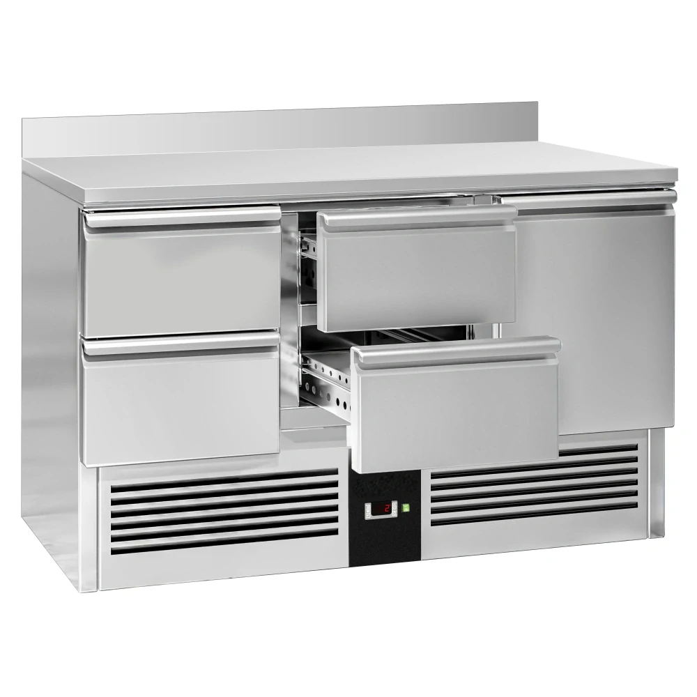 Chladicí stůl PREMIUM - 1370x700 mm - 1 dveře, 4 zásuvky - zadní lišta