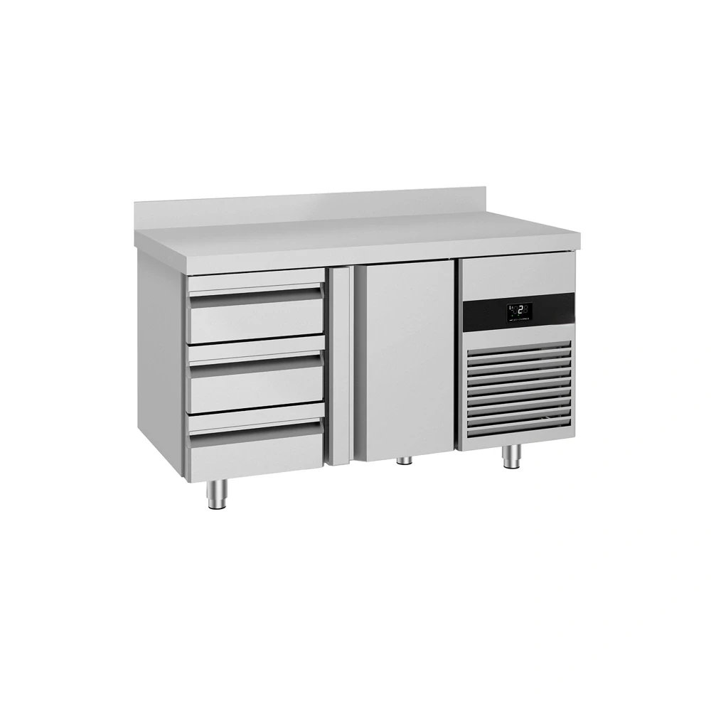 Chladicí stůl PREMIUM - 1400x700 mm - 1 dveře - 3 zásuvky - se zadní lištou
