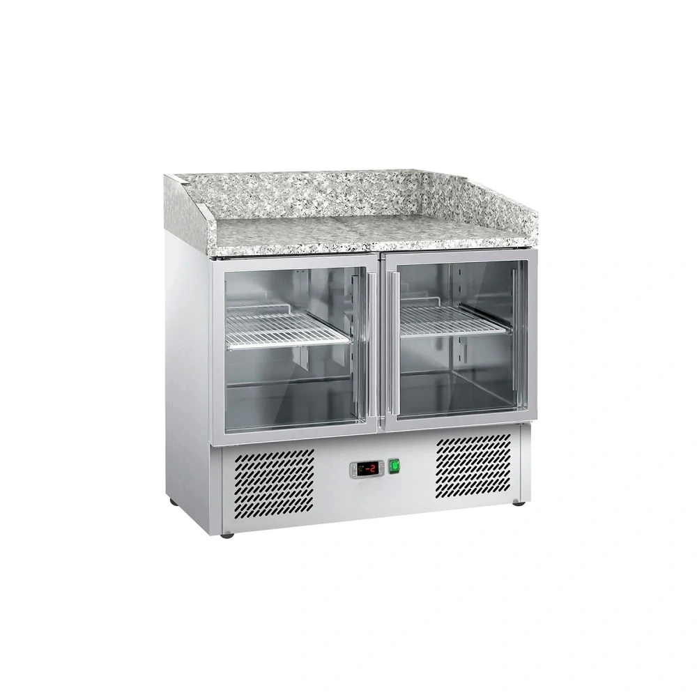 Chladicí stůl na pizzu ECO - 935x700 mm - se 2 dveřmi - se žulovou pracovní deskou