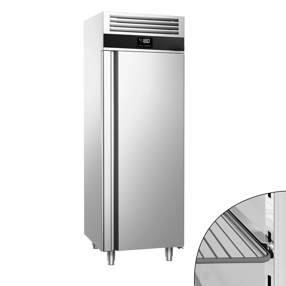 Nerezová mrazicí skříň PREMIUM - GN 2/1 - 700 mm - 700 l - až -20 °C až -12 °C - s 1 skleněné dveře - Digitální termostat; Samozavírací dveře; Ventilované chlazení; Automatické odmrazování; Vnitřní osvětlení