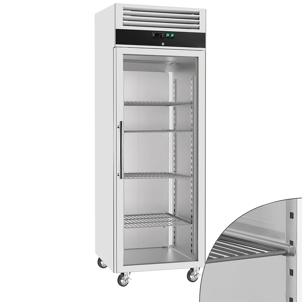 Nerezová skladovací lednice ECO - 600 L - s 1 skleněnými dveřmi