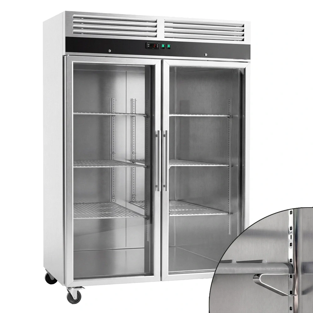 Nerezová skladovací lednice ECO - 1200 L - s 2 skleněnými dveřmi