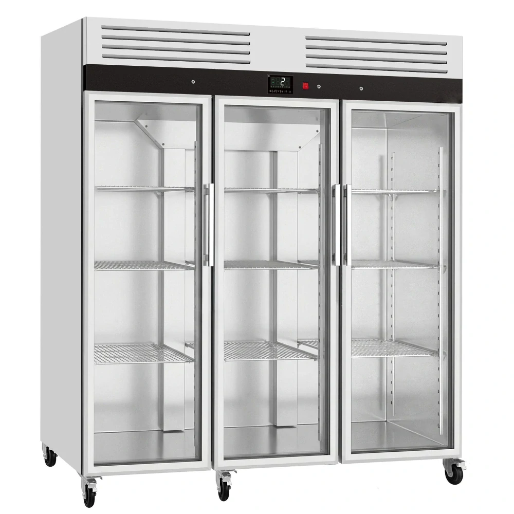 Nerezová chladicí skříň ECO – 2100 L – se 3 skleněnými dveřmi