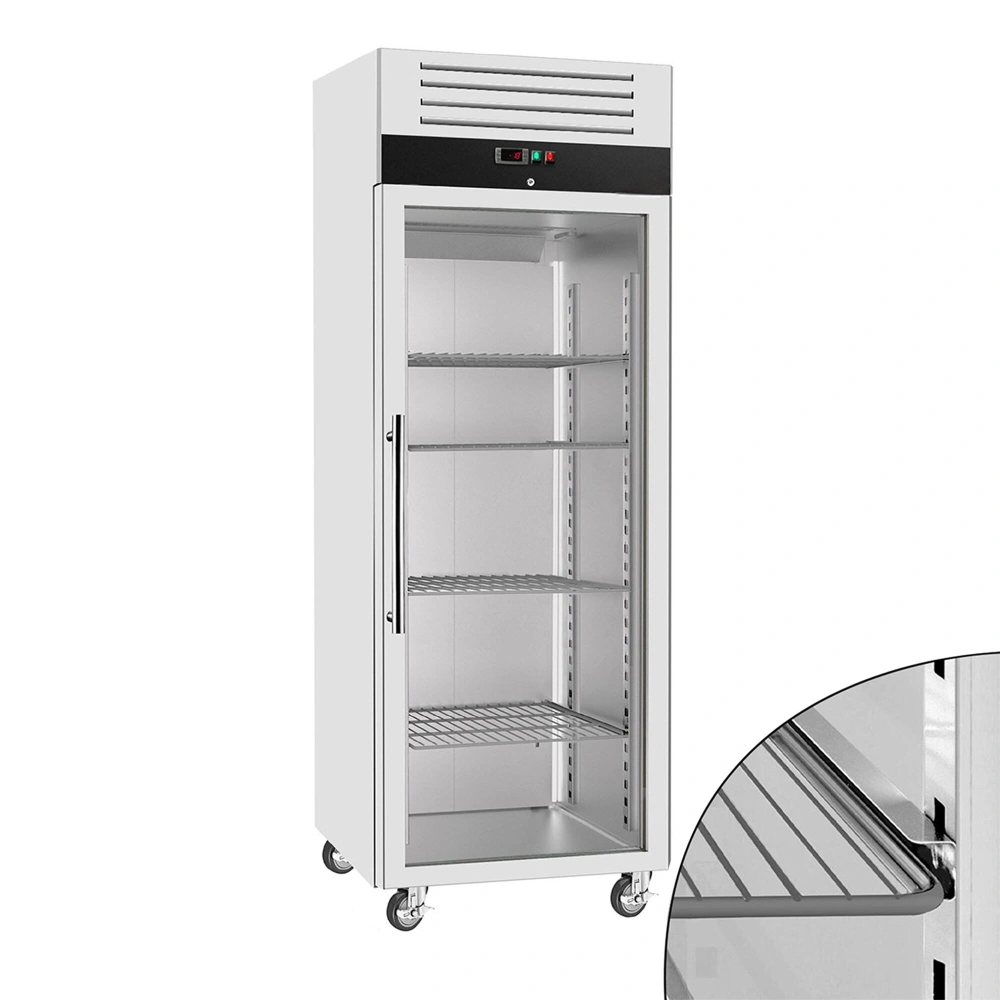 Nerezová mrazicí skříň ECO - GN 2/1 - 700 l - až -15 °C - s 1 skleněné dveře - Digitální termostat; Vyhřívaný rám; Ventilované chlazení; Automatické odmrazování; Uzamykatelné dveře