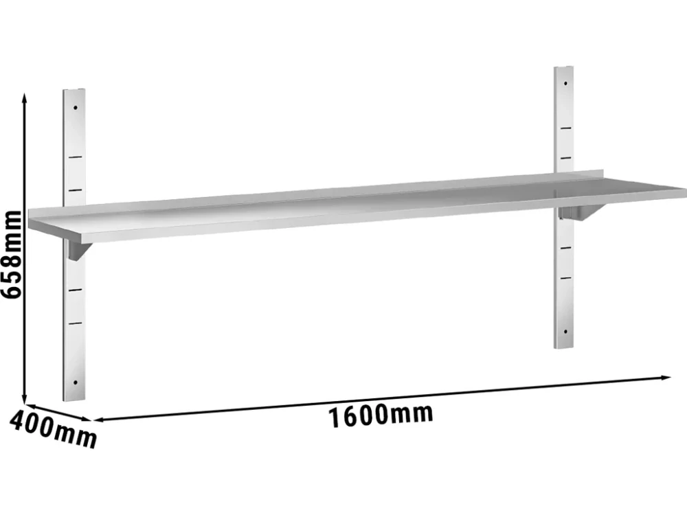 Nerezové nástěnné police PREMIUM - 1600x400 mm - s 1 policí