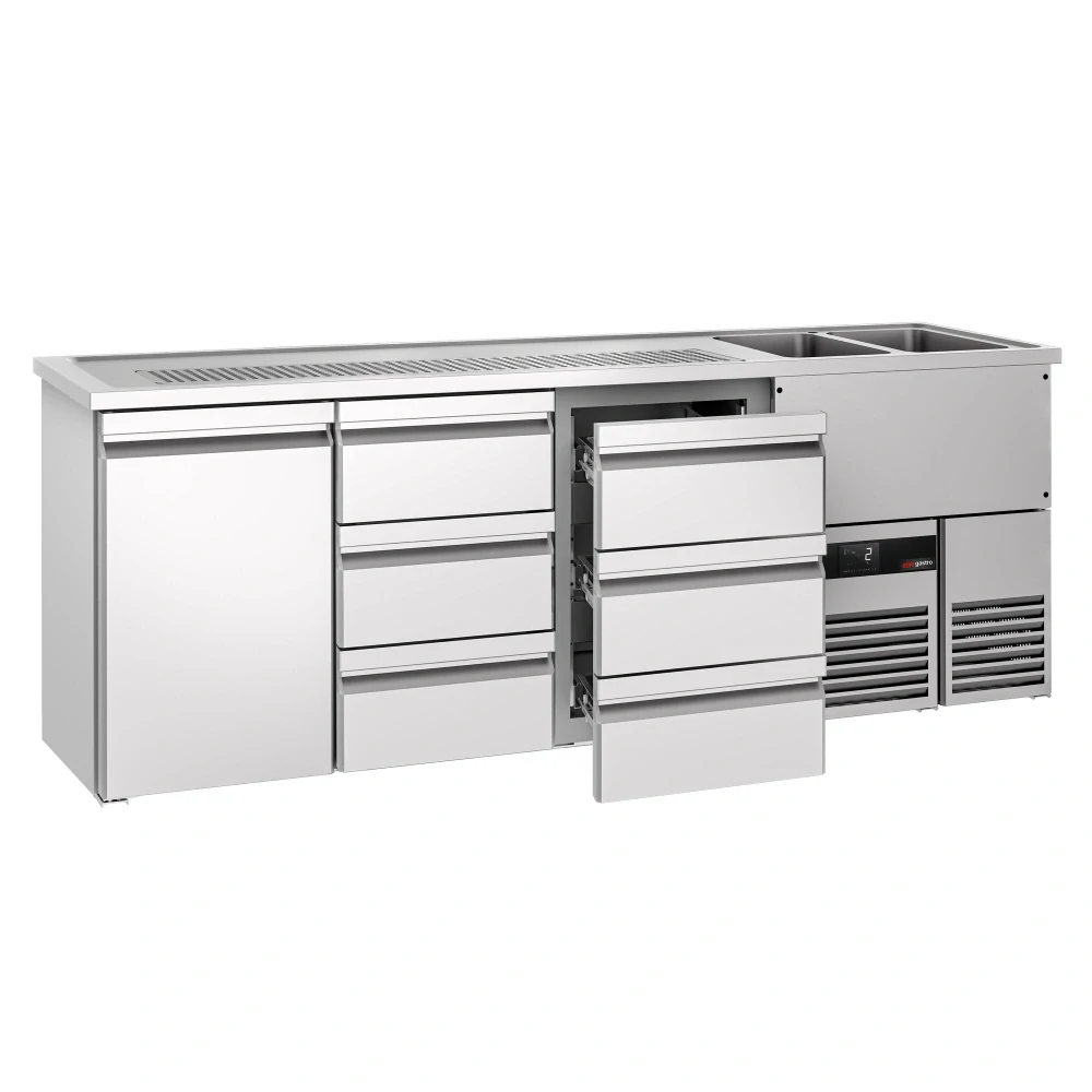 Výčepní pult PREMIUM - 2500x700 mm - 1 dveře & 6 zásuvek