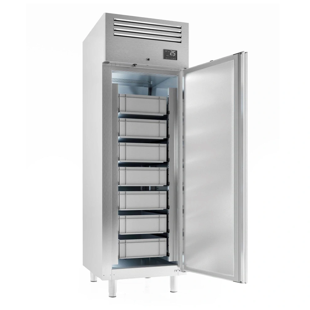 Lednice na ryby Nerezová ocel - EN 600x400 mm - 560 l - až +2 °C - s 1 dveře - Digitální termostat; Ventilované chlazení; Automatické odmrazování; LED…