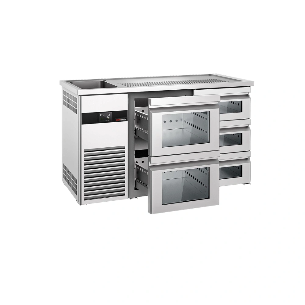 Výčepní pult PREMIUM - 1550x700 mm - 5 skleněných zásuvek