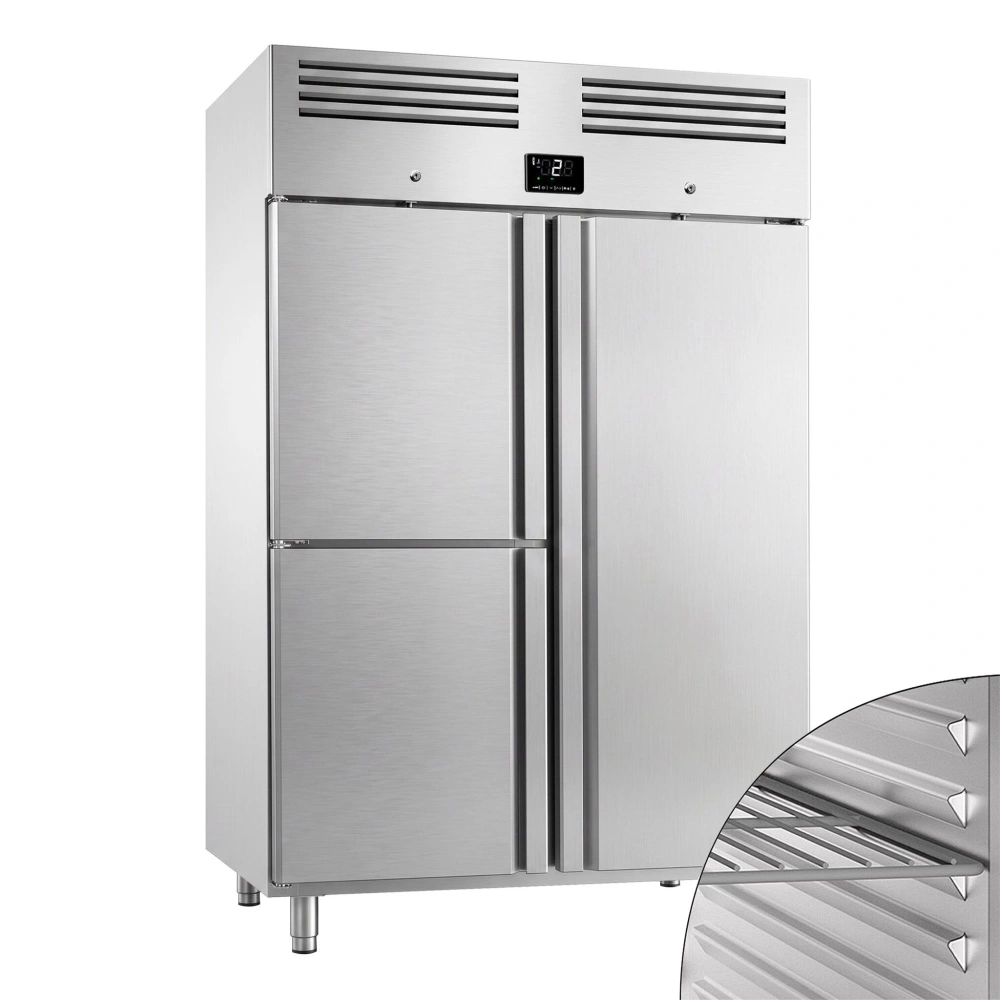 Nerezová chladicí skříň PREMIUM PLUS - GN 2/1 - 1385 mm - 1240 l - až +8 °C - s 3 dveře - Digitální termostat; Samozavírací dveře; Ventilované…