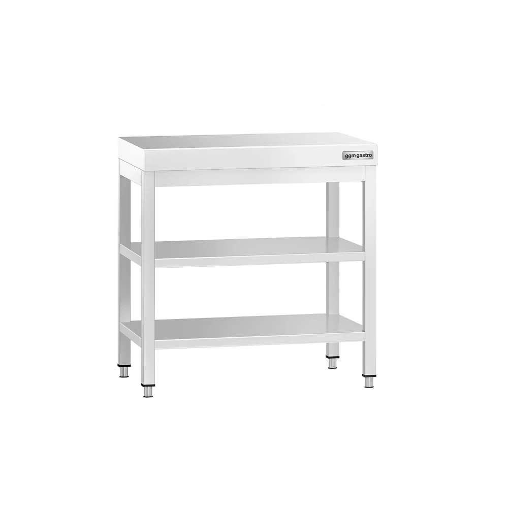 Nerezový pracovní stůl PREMIUM - 600x700 mm - se spodní policí & mezipolicí