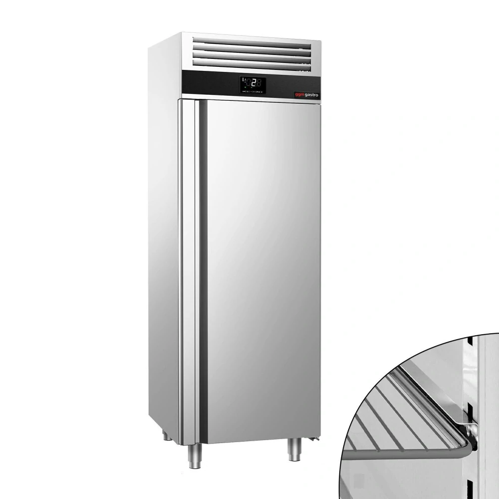 Lednice Nerezová ocel PREMIUM - GN 2/1 - 700 mm - 700 l - až +8 °C - s 1 dveře - Digitální termostat (EVCO; možnost záznamu teplot); Samočíselné dveře…