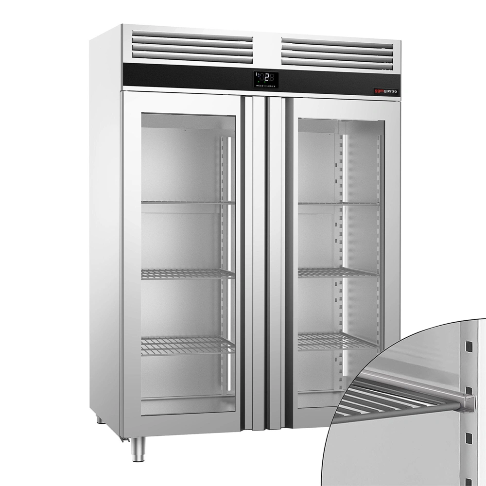 Nerezová chladicí skříň PREMIUM - GN 2/1 - 1 400 L - 2 skleněné dveře