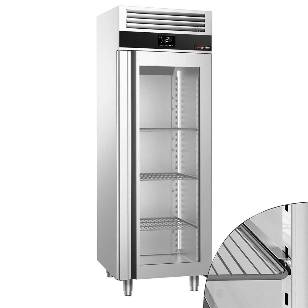 Nerezová skladovací lednice PREMIUM - 700 L - s 1 prosklenými dveřmi