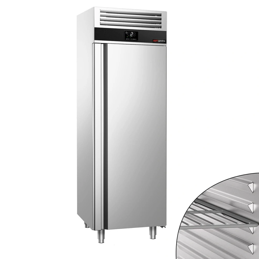 Nerezová chladicí skříň PREMIUM - GN 2/1 - 700 mm - 700 l - až +8 °C - s 1 dveře - Samozavírací dveře; Ventilované chlazení; Automatické odmrazování;…