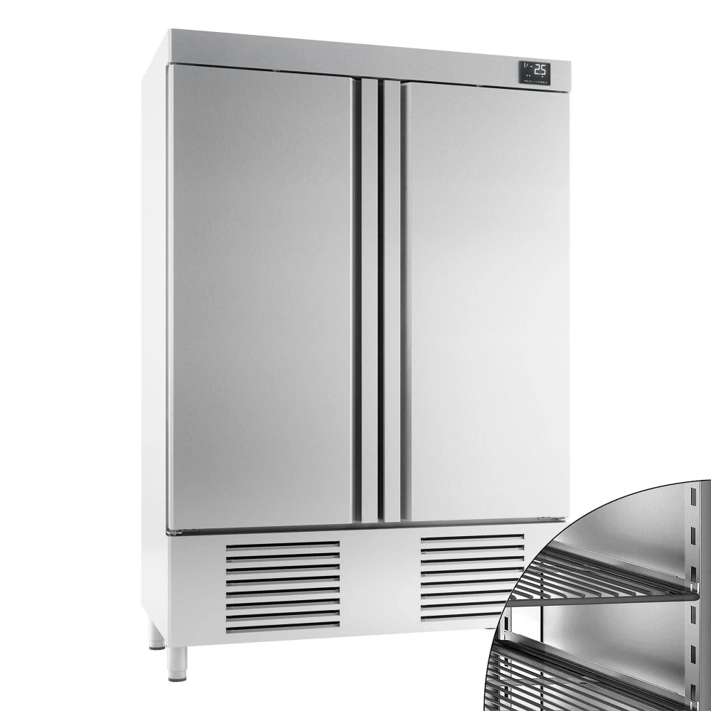Nerezová chladicí skříň PREMIUM PLUS - GN 1/1 - 1385 mm - 1 110 l - až +8 °C - s 2 dveře - Digitální termostat; Samozavírací dveře; Ventilované…