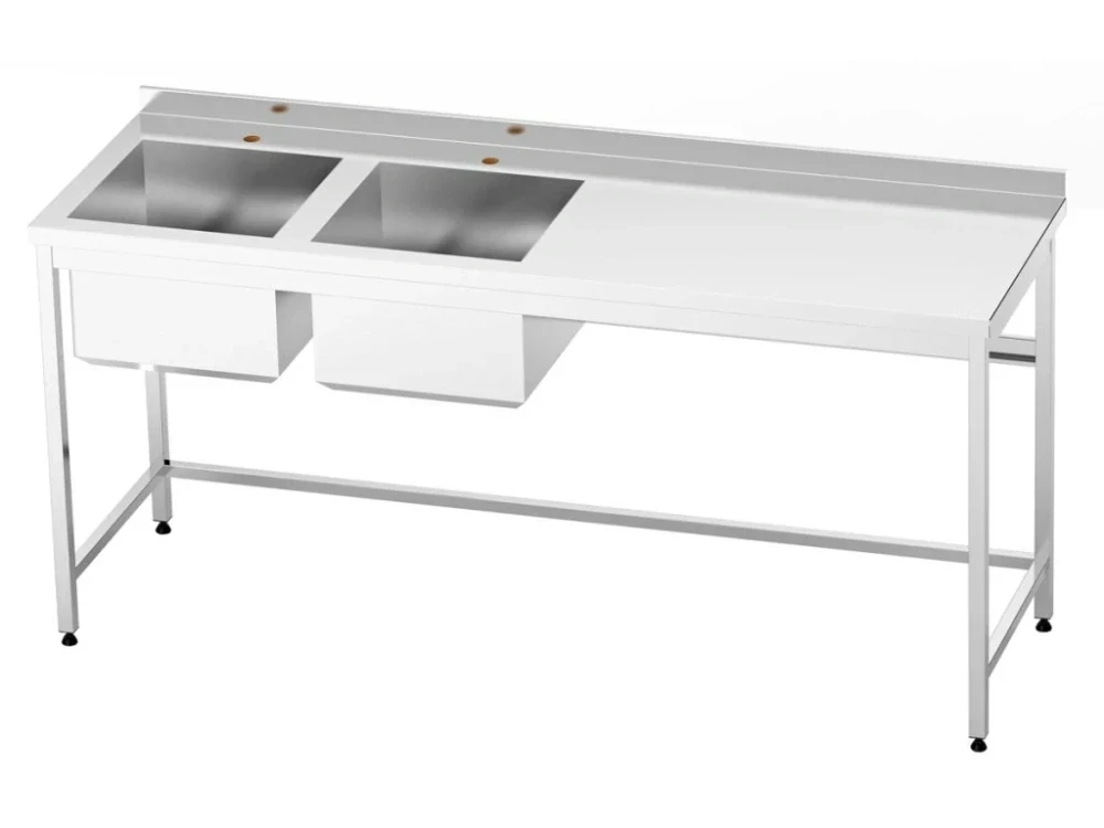 Nerezový stůl s dvojdřezem vlevo 180x70x85cm, (dřez 45x55x30cm)