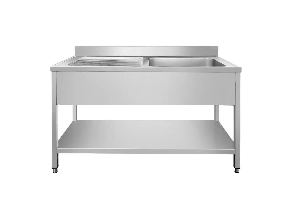 Nerezový dřez vpravo s odkapávací plochou a policí 120x60x87cm