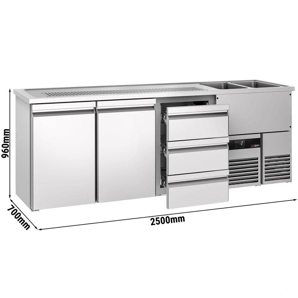 Výčepní pult PREMIUM - 2500x700 mm - 2 dveře & 3 zásuvky