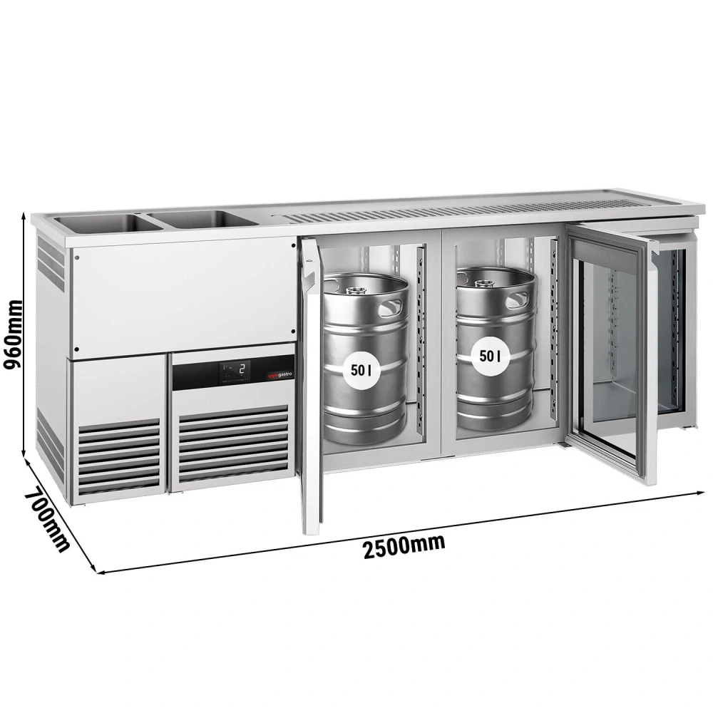 Výčepní pult PREMIUM - 2500x700 mm - 3 skleněné dveře