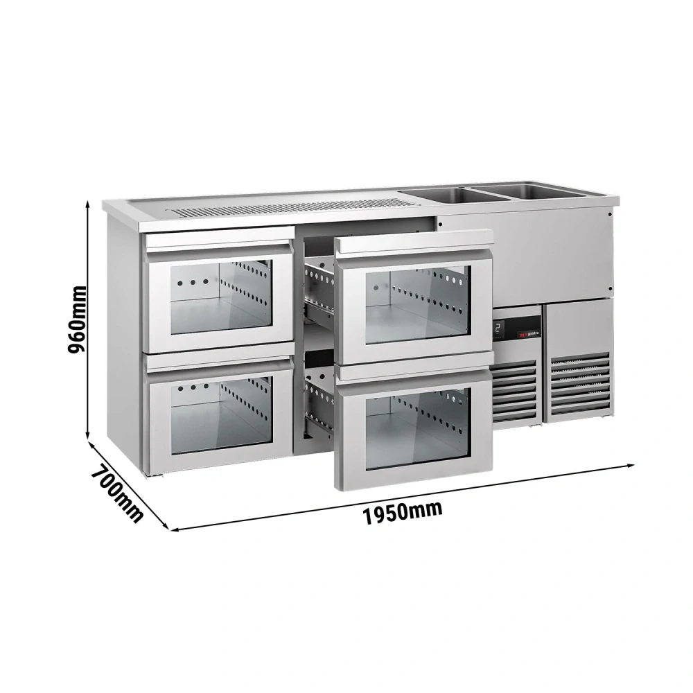 Výčepní pult PREMIUM - 1950x700 mm - 4 Skleněné zásuvky