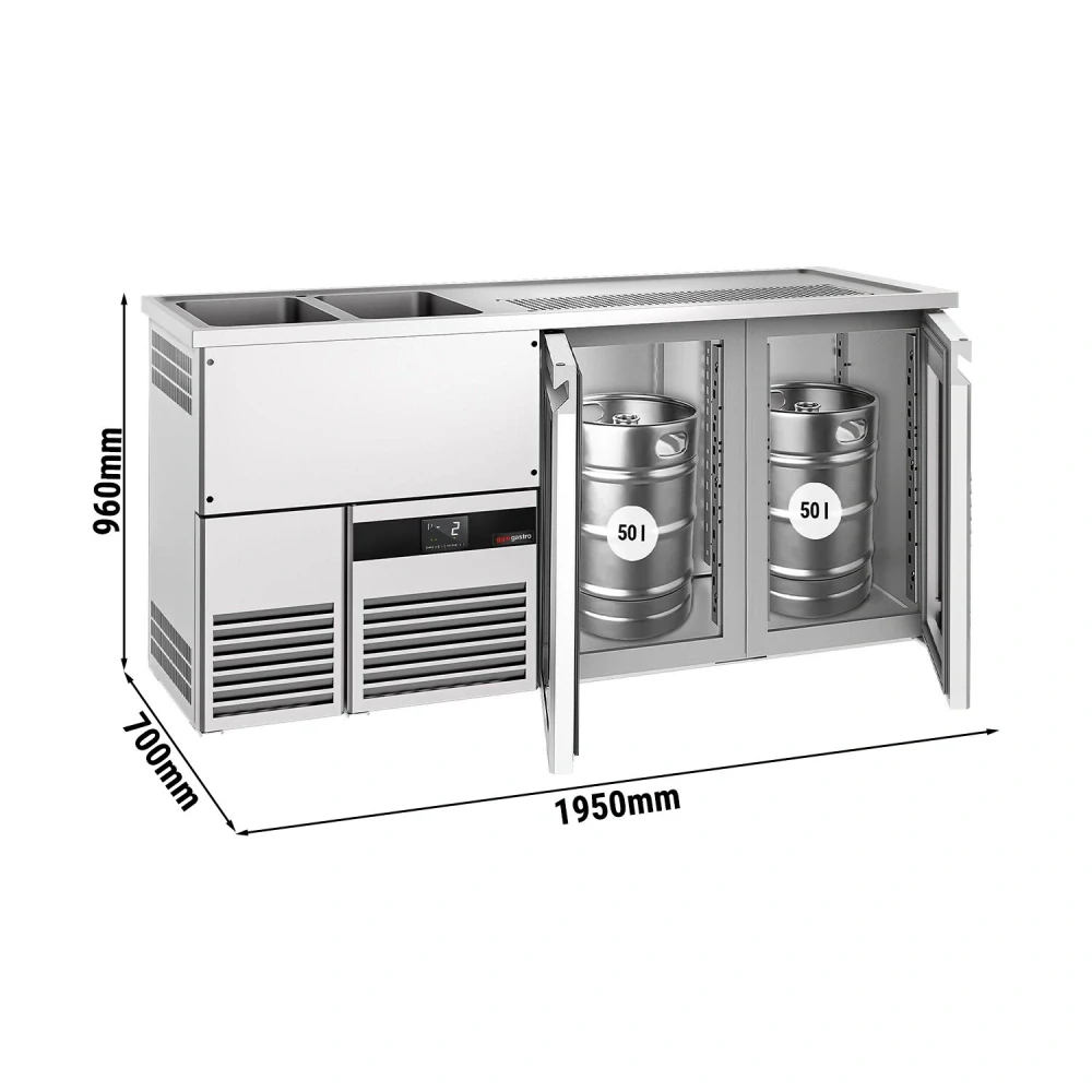 Výčepní pult PREMIUM - 1950x700 mm - 2 skleněné dveře