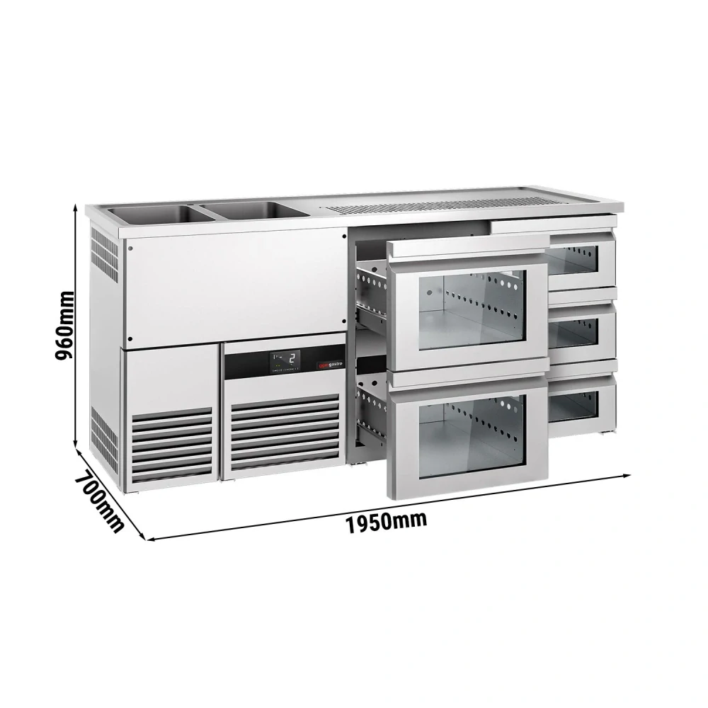 Výčepní pult PREMIUM - 1950x700 mm - 5 skleněných zásuvek