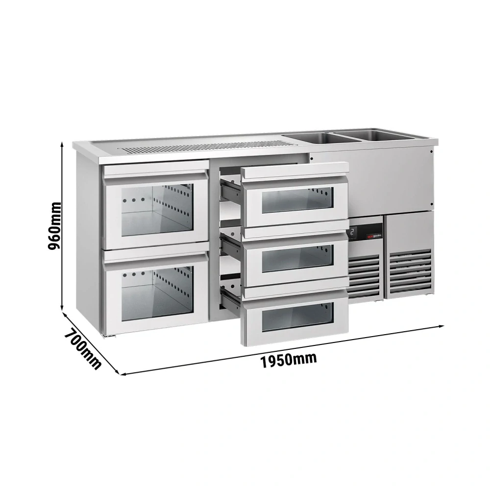 Výčepní pult PREMIUM - 1950x700 mm - 5 skleněných zásuvek